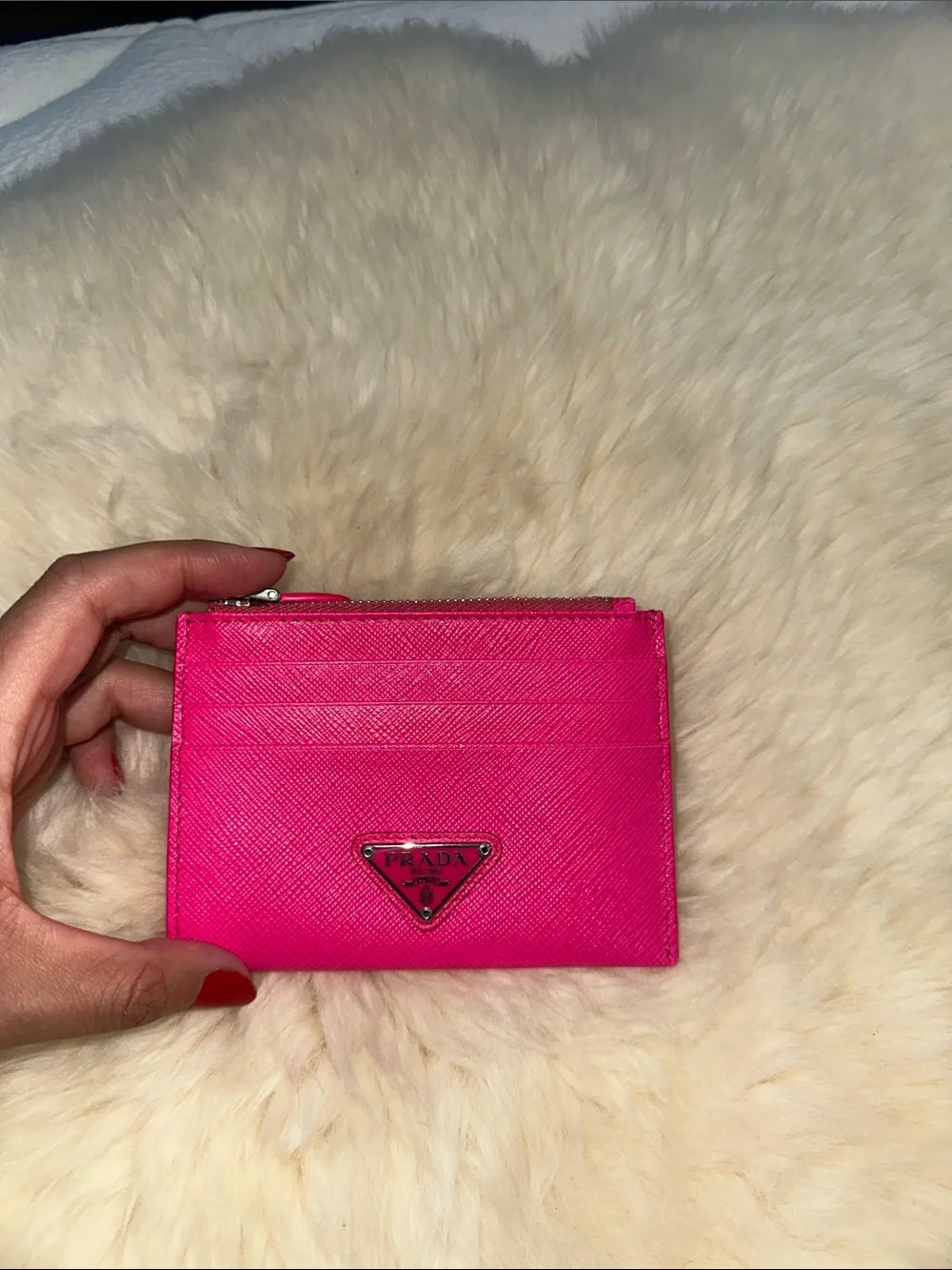 Prada Hot Pink Saffiano Leather Card Case Wallet